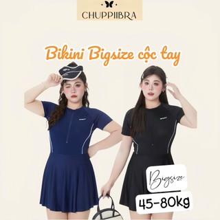  Bikini 40-100kg đi biển bigsize CHUPPIIBRA đồ bơi nữ co giãn tốt đồ bơi 1 mảnh cộc tay chân váy kèm quần bảo hộ cao cấp 