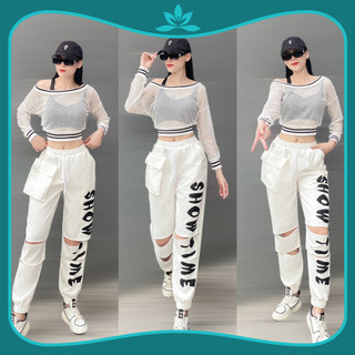 Bộ tập nhảy hiphop zumba 3 món áo lưới quần túi hộp Show Time tập gym yoga nhảy aerobic đồng phục đội nhóm