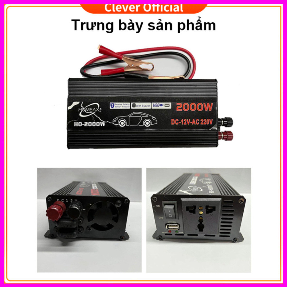 Bộ biến đổi điện áp 12V thành 220V, công suất 2000W, inverter điện 12V sang 220V sin chuẩn.