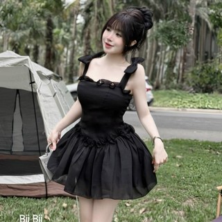  váy 2 dây babydoll ngắn,đầm tiểu thư sang chảnh phối chân váy xoè kèm quần bảo hộ HH403 