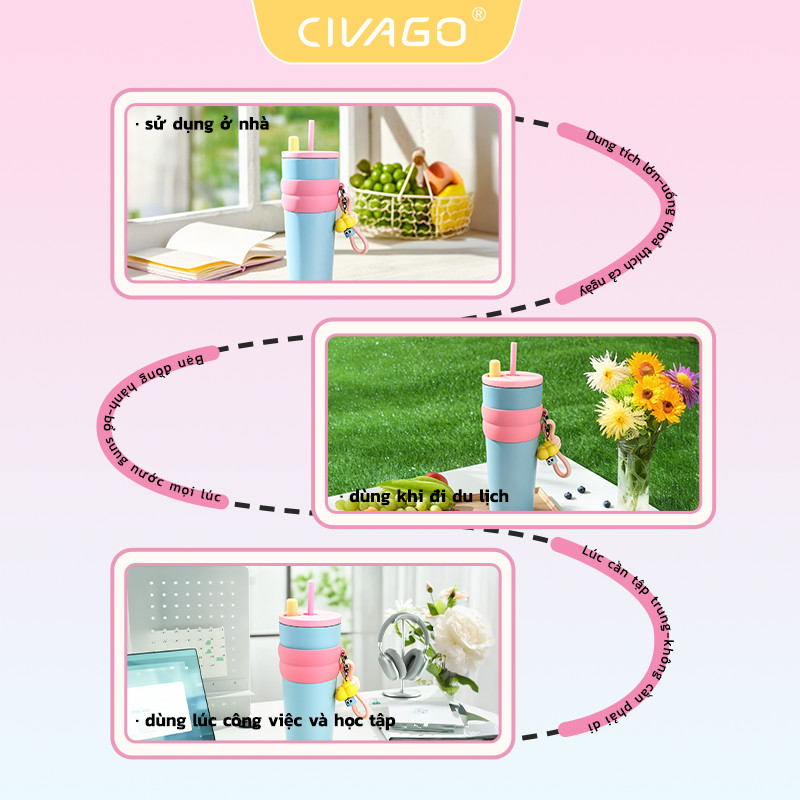 CIVAGO (26oz) Cốc cà phê bằng thép không gỉ lót sứ có nắp giữ nhiệt nóng lạnh quà Giáng sinh 750ml | BigBuy360 - bigbuy360.vn