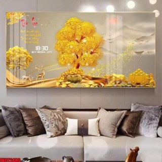  Tranh Đồng Hồ Tráng Gương Bo Viền Thuận Buồm Xuôi Gió In 5D UV treo phòng khách cao cấp 