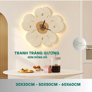 Tranh đồng hồ tráng gương Hình Hoa phù hợp treo phòng ngủ, phòng khách, quán cafe, spa sang trọng