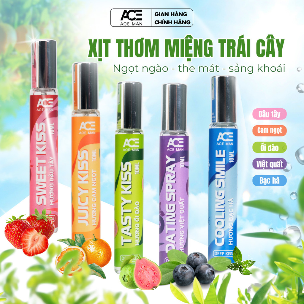Xịt thơm miệng ACE ACE MAN Deep Kiss 10ml cho nam nữ hương vị trái cây tự nhiên ngọt ngào the mát