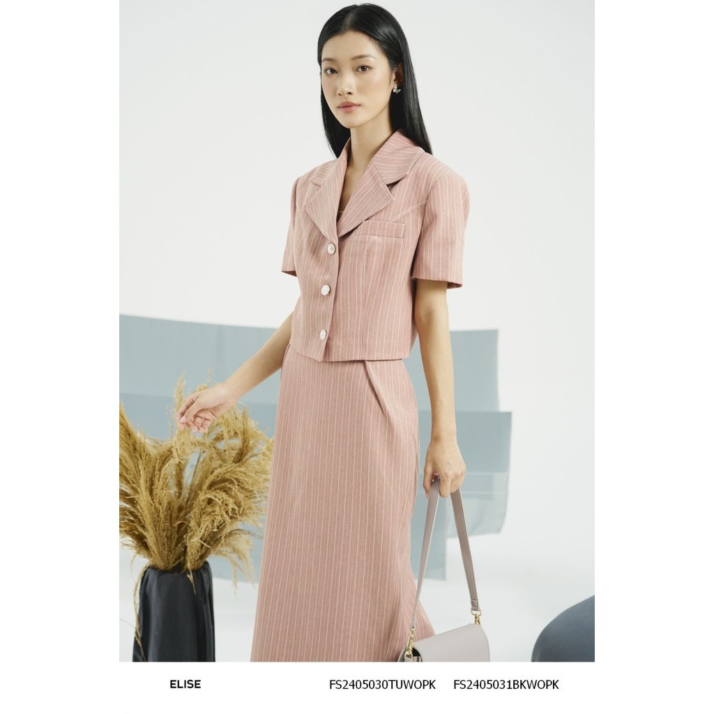 Áo vest ngắn tay hồng gạch kẻ trắng thiết kế Elise FS2405030TUWOPK