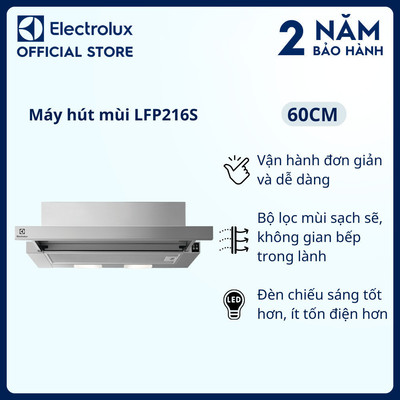 Free giao lắp - Máy hút mùi Electrolux tích hợp bằng thép dạng kéo 60cm LFP216S, Bộ lọc mùi sạch sẽ