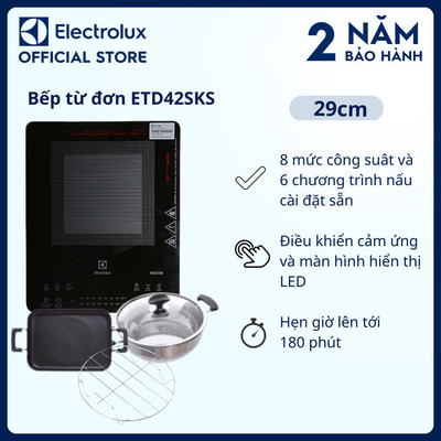 Chỉ giao miền Bắc - Tặng Chảo Chiên, Vỉ Hấp, Nồi Lẩu-Bếp từ đơn 29cm Electrolux-ETD42SKS 6 chương trình nấu