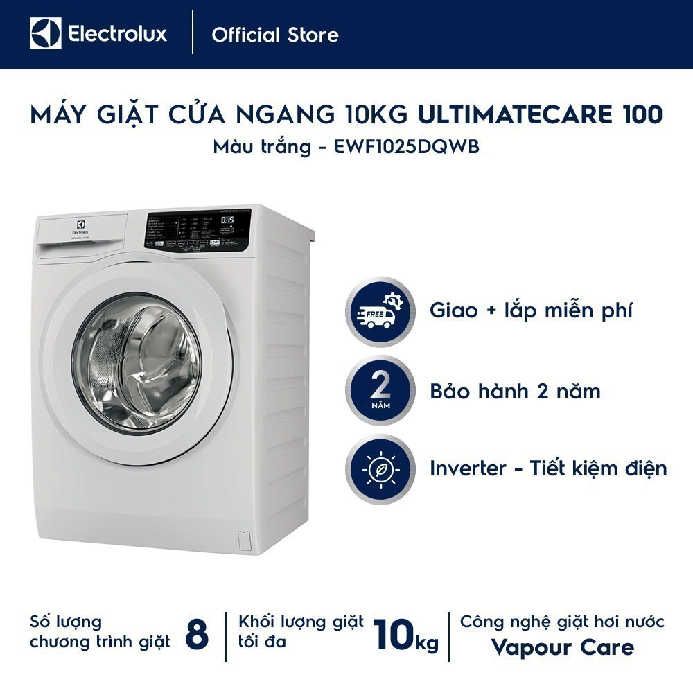 Chỉ giao miền Nam - Free giao lắp - Máy giặt Electrolux cửa ngang 10kg UltimateCare 100 - Trắng - EW