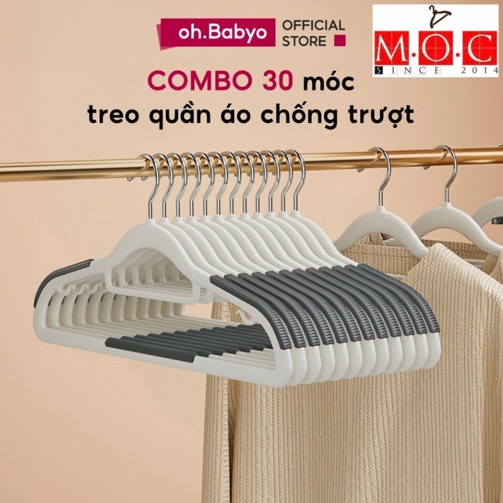 COMBO 30 Móc Nhựa Treo Quần Áo Chống Trượt Đa Năng ohBabyo Mắc Phơi Đồ Chống Nhăn Bền Bỉ Cao Cấp