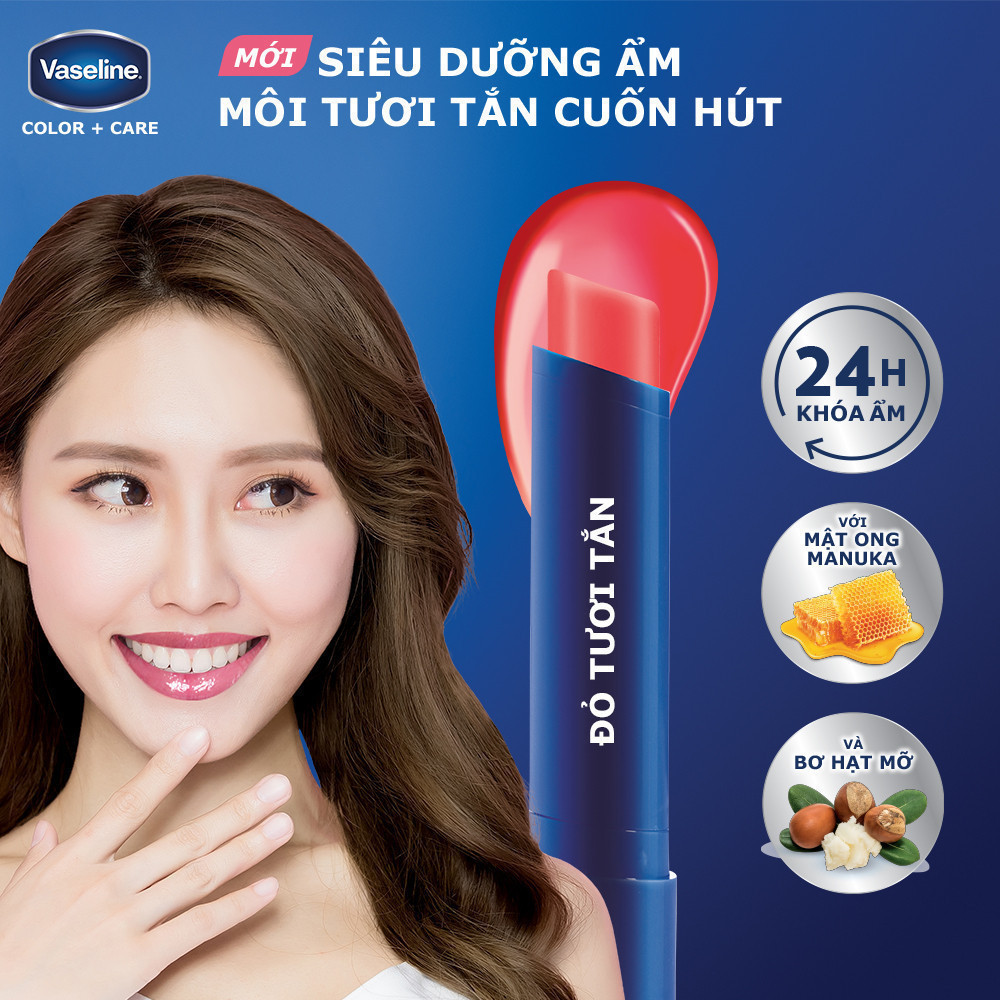 Son dưỡng môi Vaseline Colour+Care 3g (Mellow Rose/Kissing Red/Blooming Pink) | BigBuy360 - bigbuy360.vn