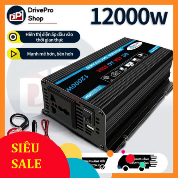 Bộ chuyển nguồn 12v-220v 4000-12000W, biến tần ô tô 4000-12000W, biến tần nguồn 12v-220v, 2 cổng USB