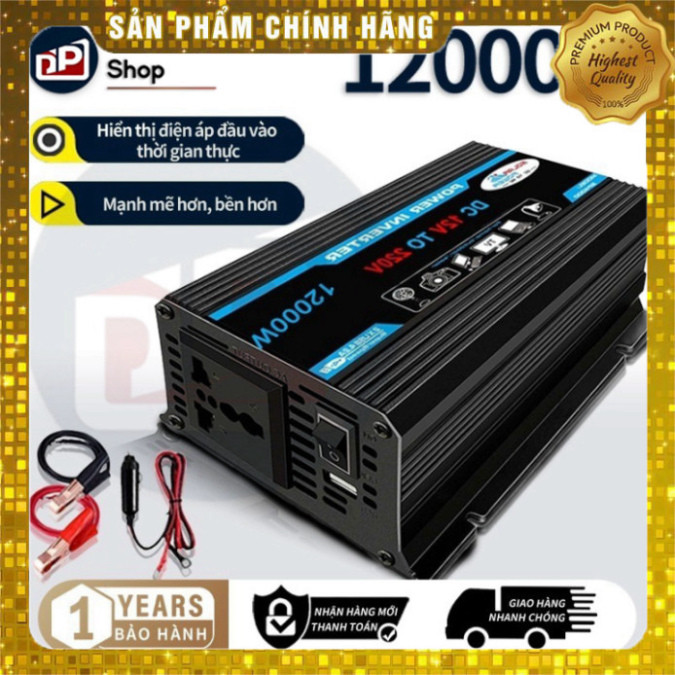 Bộ chuyển nguồn 12v-220v 4000-12000W, biến tần ô tô 4000-12000W, biến tần nguồn 12v-220v, 2 cổng USB