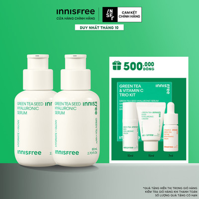[SVIP] Bộ đôi Serum trà xanh cấp ẩm sâu phục hồi da, với Probiotics INNISFREE Green Tea Seed Hyaluronic Serum 80mL+80mL