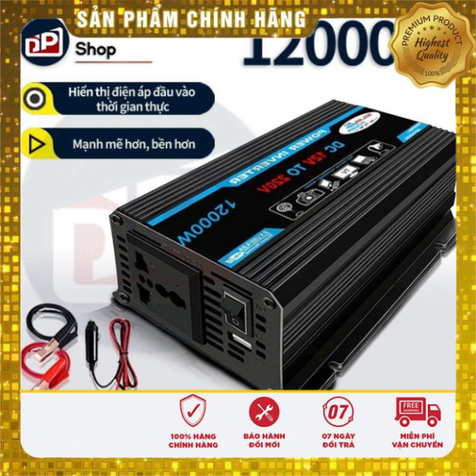 Bộ chuyển nguồn 12v-220v 4000-12000W, biến tần ô tô 4000-12000W, biến tần nguồn 12v-220v, 2 cổng USB