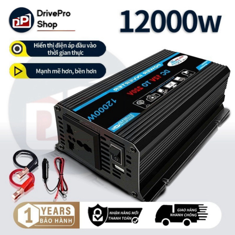Bộ chuyển nguồn 12v-220v 4000-12000W, biến tần ô tô 4000-12000W, biến tần nguồn 12v-220v, 2 cổng USB