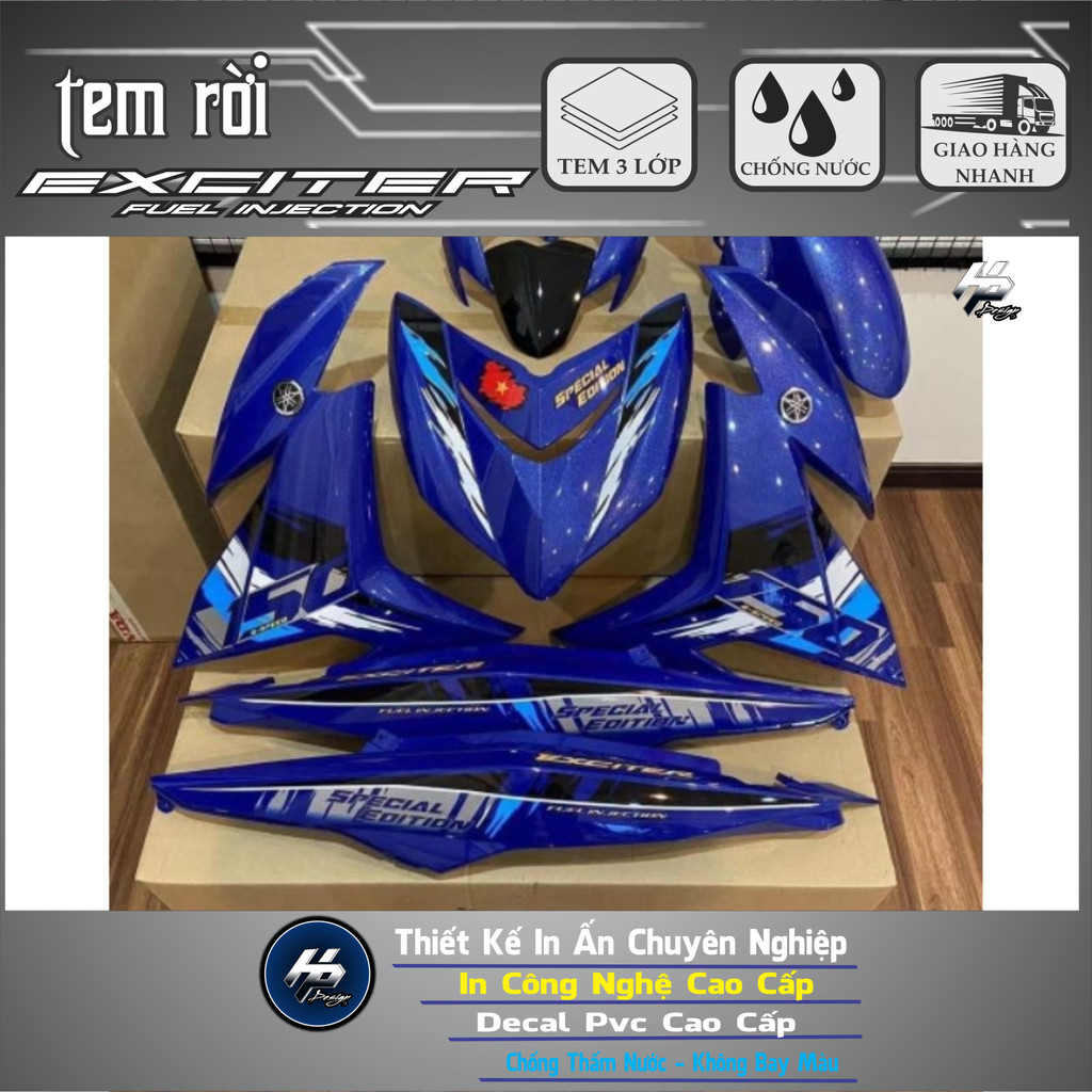 Tem Rời Xe Exciter 150 Màu Xanh Đen - Tem Dán Trang Trí EX150