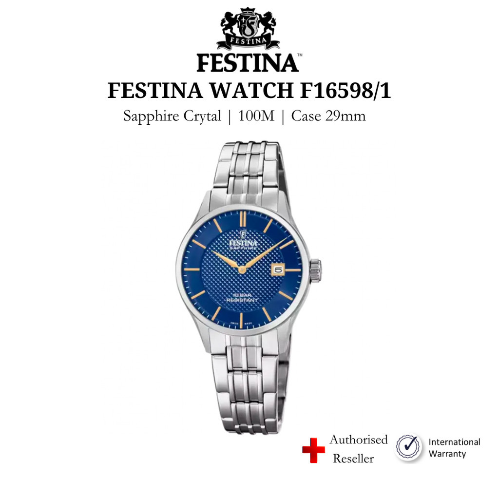 Đồng hồ nữ Festina F20006/3  kính Sapphire chống xước, chống nước 10ATM, dây thép đeo tay Thụy Sĩ