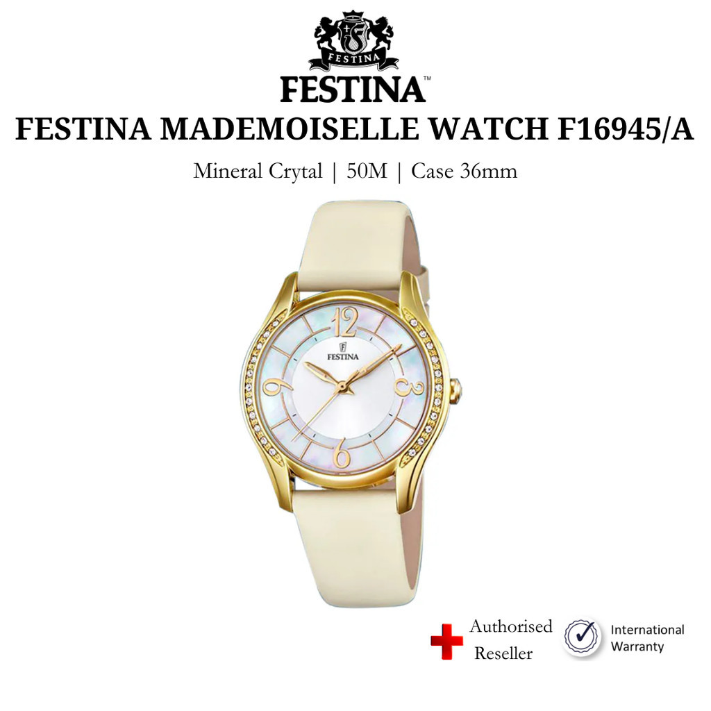 Đồng hồ nữ Festina F16945/A phong cách thời trang, chống nước 5ATM, dây đeo da cao cấp, chính hãng