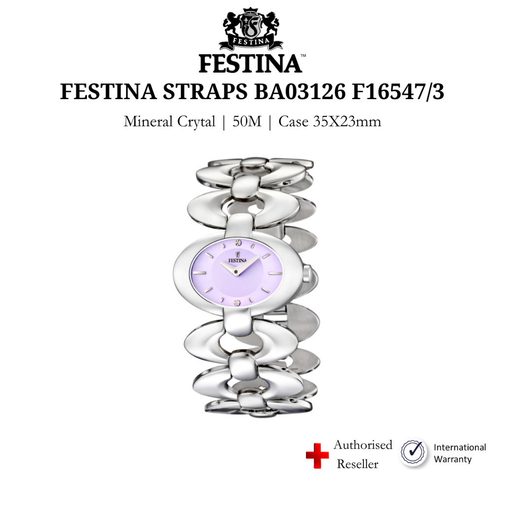 Đồng hồ nữ Festina F16547/3 kính Mineral, chống nước 5 ATM, dây thép đeo tay chính hãng Thụy Sĩ
