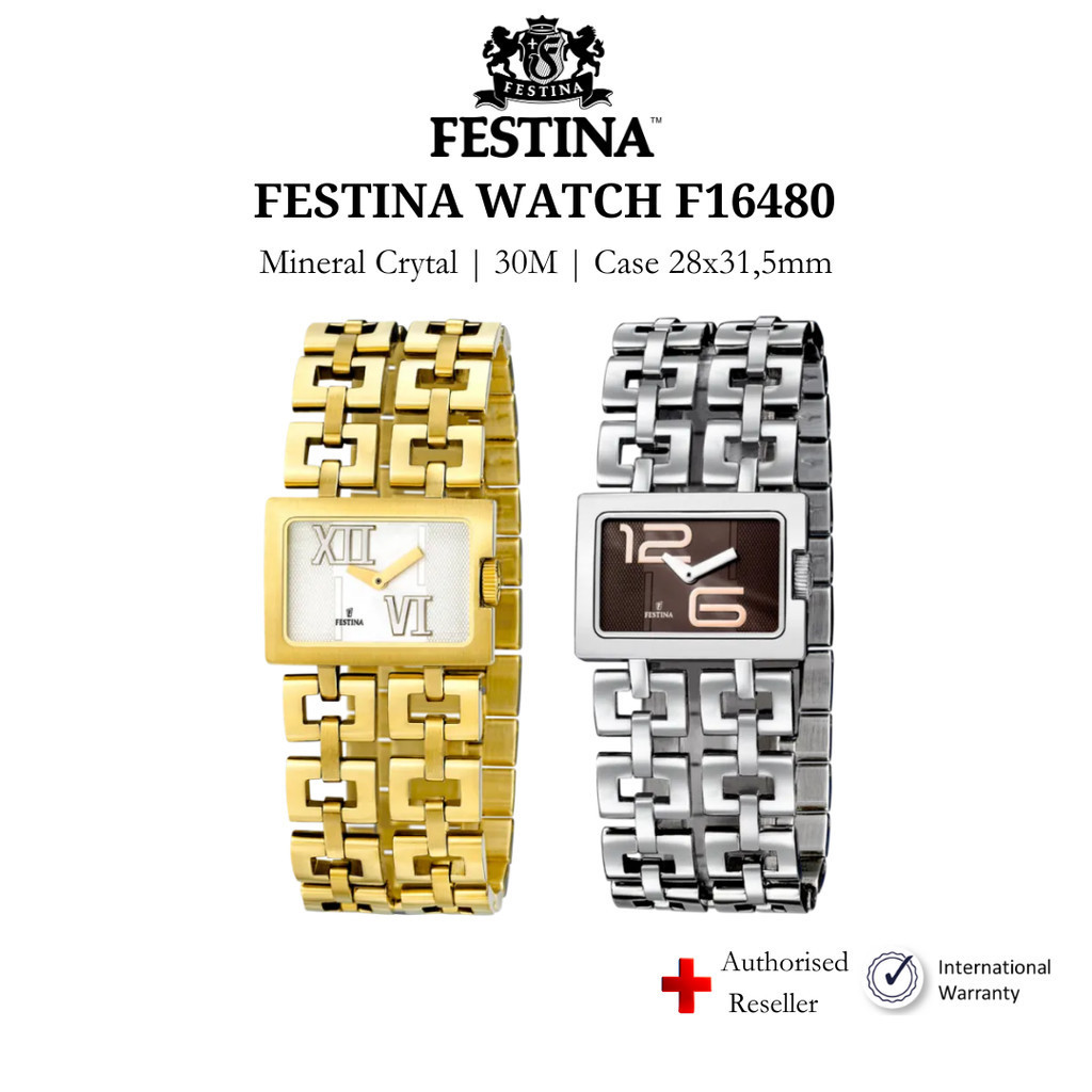 Đồng hồ nữ Festina F1630 kính Mineral, chống nước 3 ATM, dây thép đeo tay cao cấp chính hãng Thụy Sĩ