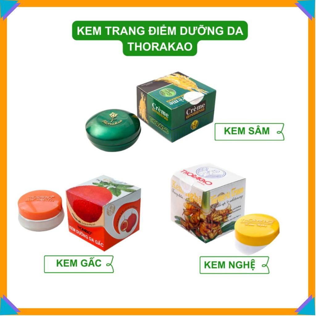 Kem trang điểm dưỡng da Thorakao kem nghệ 3g / Kem gấc 3g / Kem Sâm 7g