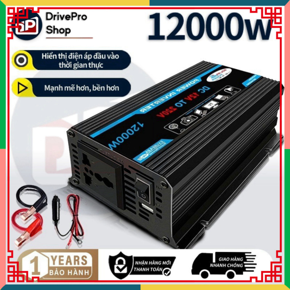Bộ chuyển nguồn 12v-220v 4000-12000W, biến tần ô tô 4000-12000W, biến tần nguồn 12v-220v, 2 cổng USB
