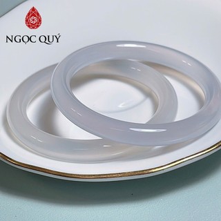  Vòng mã não trắng chalcedony bạc nguyệt quang cọng tròn 8mm chất AAA - Ngọc Quý 