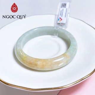  Vòng cẩm thạch A Myanmar - Ngọc phỉ thúy type A bản hẹ xanh táo điểm hoàng phỉ chất nếp mịn  kèm kđ type A  - Ngoc Quý 