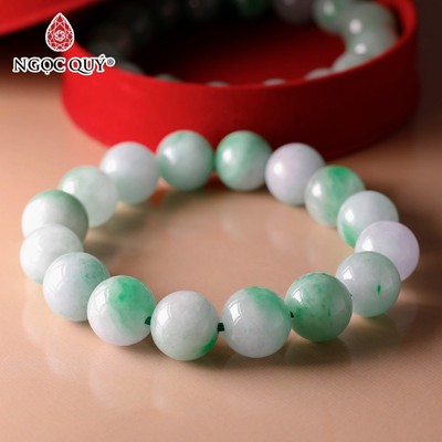 Vòng tay cẩm thạch xanh lý hạt 13mm - Ngọc Quý