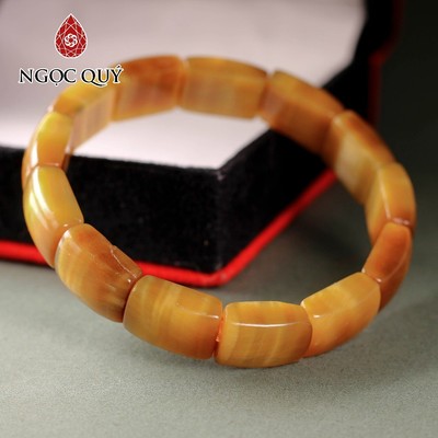 Vòng tay bản đá mắt hổ vàng tâm - Ngọc Quý