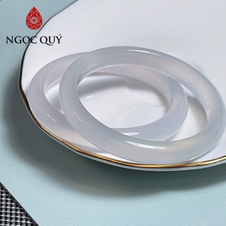  Vòng mã não trắng chalcedony bạc nguyệt quang bản hẹ 7-9mm chất AAA - Ngọc Quý 