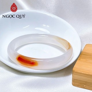  Vòng mã não trắng - chalcedony bạch nguyệt quang đá trong điểm vân đỏ cam bản 9-12mm - Ngọc Quý 