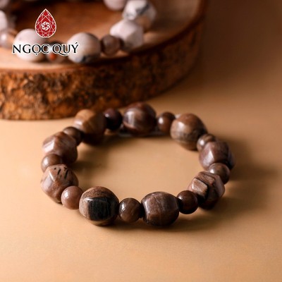 Vòng tay đá gỗ hóa thạch thiên nhiên - Ngọc Quý