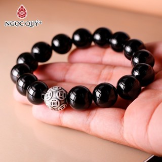  Vòng tay đá Obsidian mix charm bạc cầu kim tiền - Ngọc Quý 