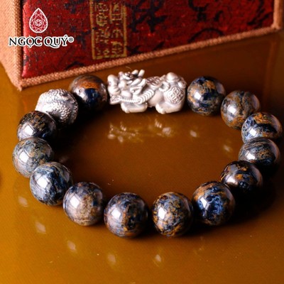 Vòng tay đá giông bão Pietersite mix charm S925 tỳ hưu tài lộc Mẫu VC1203 - Ngọc Quý