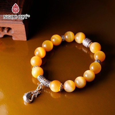 Vòng tay đá mắt hổ vàng tâm mix charm S925 thiên nga Mẫu VC0275 - Ngọc Quý