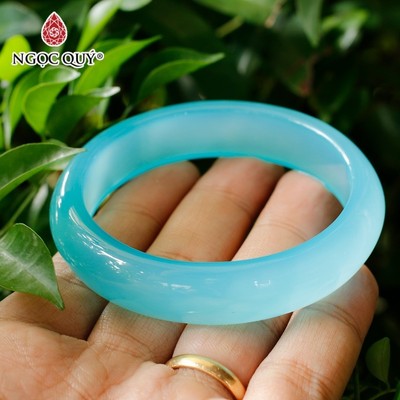 Vòng tay chalcedony thiên thanh bản hẹ (bản 13 - 15mm) - Ngọc Quý
