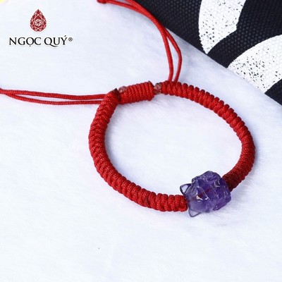 Vòng tay thắt dây đỏ xỏ hồ ly Thạch Anh Tím hợp mệnh hỏa, thổ - Ngọc Quý