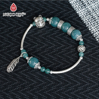  Vòng tay đá Lam Ngọc type A phối charm mèo thần tài - Ngọc Quý 