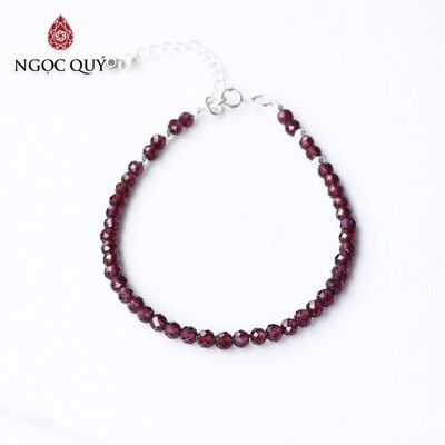 Vòng tay đá Garnet hạt mini khóa S925 VC1146 - Ngọc Quý
