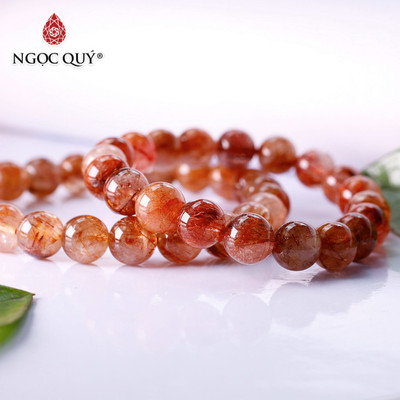 Vòng tay hạt trơn đá Red Rutilated Quartz - Ngọc Quý