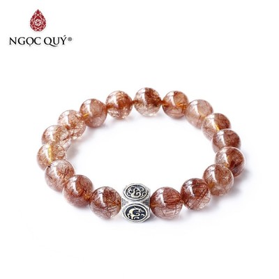 Vòng thạch anh tóc đỏ 11mm phối charm tứ linh S925 Mẫu VC0712 - Ngọc Quý