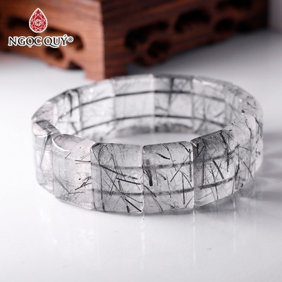 Vòng tay bản vuông đá Rutilated Quartz sợi tóc đen- Ngọc Quý