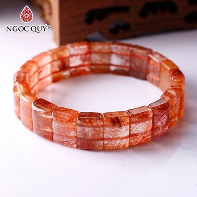 Vòng tay bản vuông đá Rutilated Quartz sợi tóc đỏ - Ngọc Quý