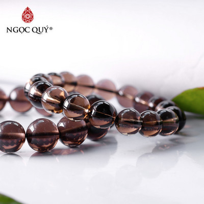 Vòng tay hạt trơn đá thạch anh khói màu khói - Ngọc Quý