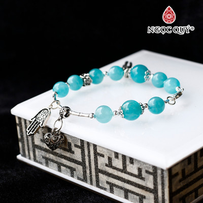 Vòng đá Amazonite phối charm bàn tay hamsa S925 Mẫu VC1175 - Ngọc Quý