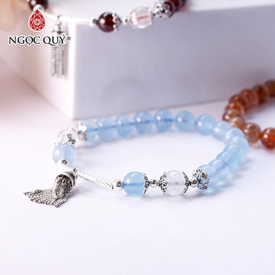 Vòng tay hạt đá thiên nhiên phối charm tuarua treo Mẫu VC1198 - Ngọc Quý