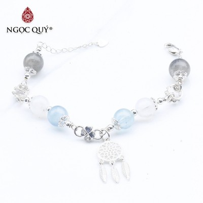 Vòng lắc S925 phối charm aquamarine và thạch anh trắng Mẫu VC1107 - Ngọc Quý