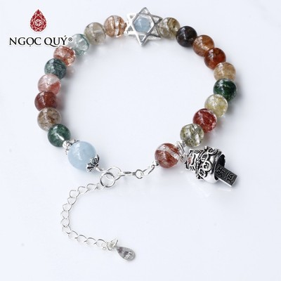 Vòng đá thạch anh ưu linh đa sắc charm mèo S925 Mẫu VC0548 - Ngọc Quý