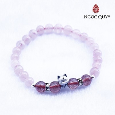 Vòng Thạch Anh Hồng phối thạch anh dâu charm hồ ly 9 đuôi S925 Mẫu VC0796 - Ngọc Quý